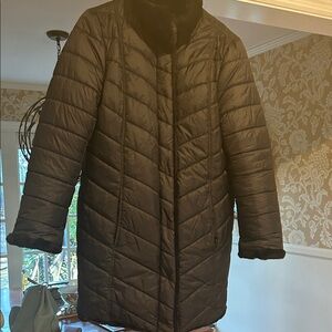 Black Quilted Puffer Coat with Faux Fur Collar